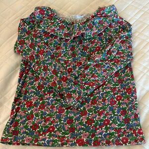 Mini Boden NEW Ruffle Neck Jersey Top Long Sleeve 5-6.  Blue & Red, Pink